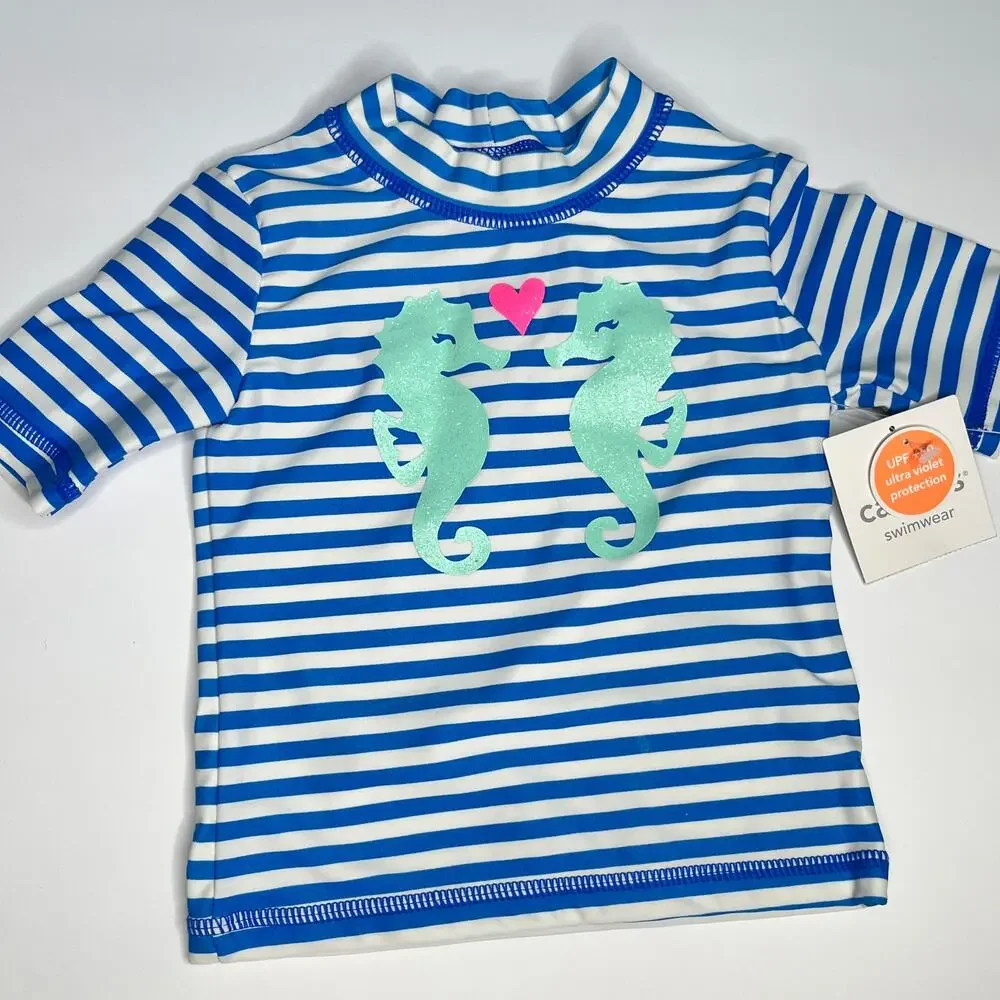 Carter's Swimsuit Two Piece Boyshorts Striped Seahorse New 24M